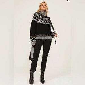 MONSE women’s sweater faire isle fine wool Black and White skull high Neck